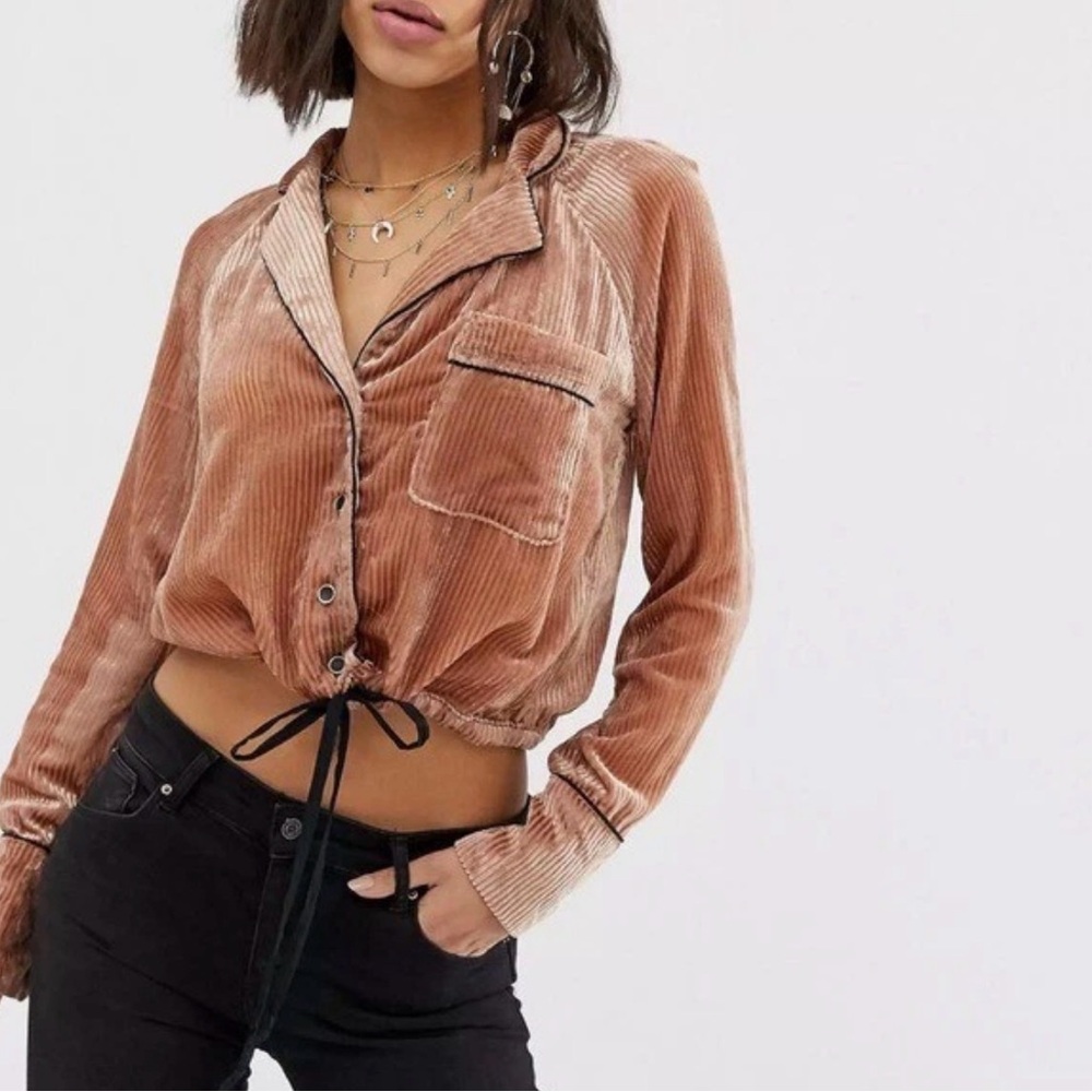 Free People Aspen Nights Velvet Blouse Size Small Button Down Long Sleeves - Picture 2 of 11